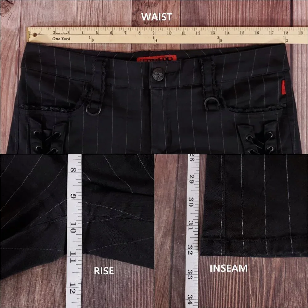 Vtg Tripp NYC Sz 13 Striper Black Tone Boot Cut Pants Pinstripe Goth Punk Y2K - Picture 15 of 15